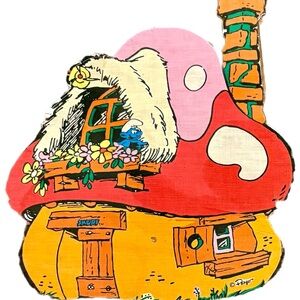 Vintage 80s Smurf Mushroom House Graphic Applique